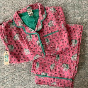 Nite Nite Munki Munki Flannel Pajamas - Pink and Green with Elephants